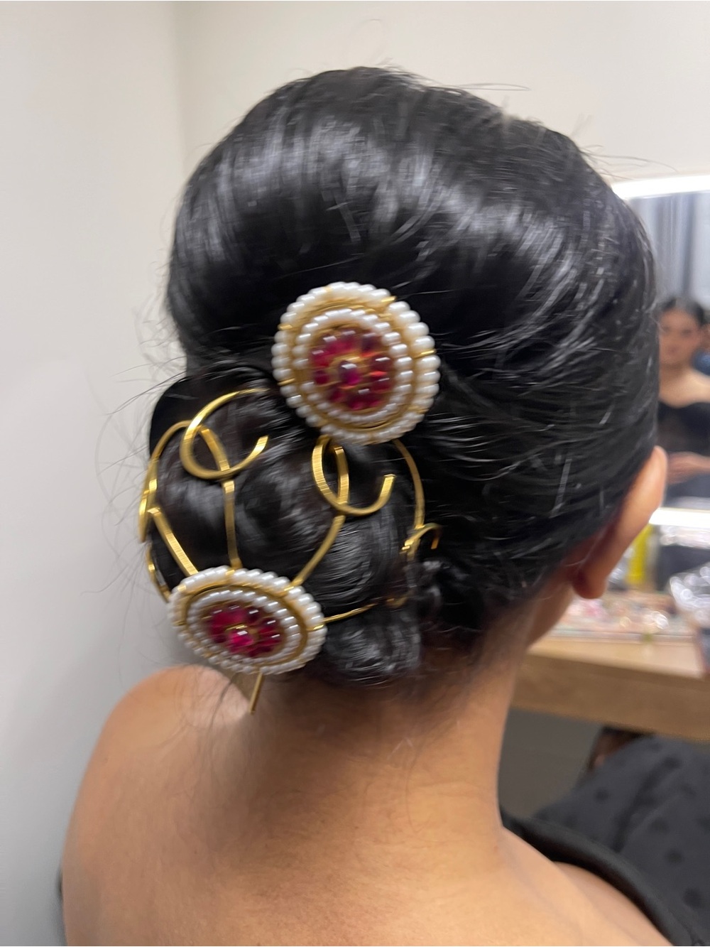 Gold and Pink Pearl Hair Bun Pin - Women Accessories